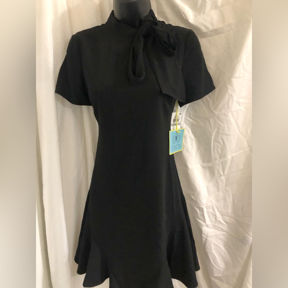 Cece black‎ mock neck tie tulip hem little black dress size 0